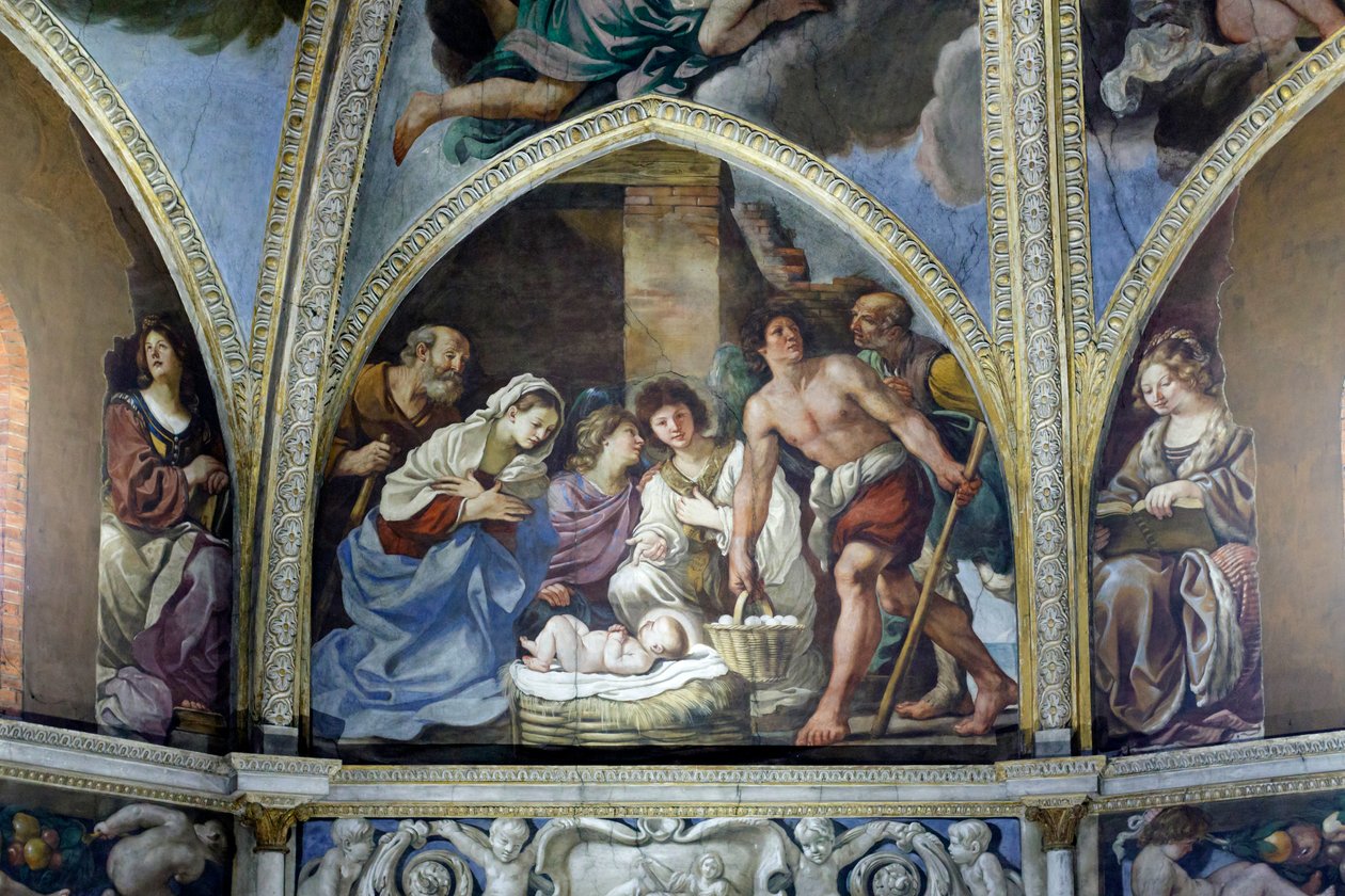 Freskomålning föreställande herdarnas tillbedjan av Guercino (1591 1666)