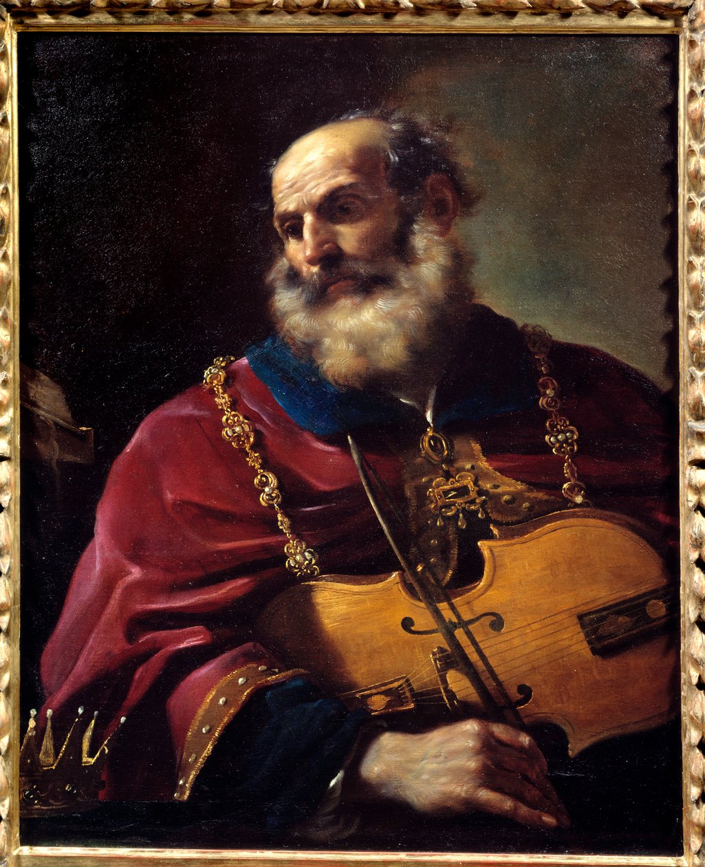 Kung David (spelar fiol). Målning av Barbieri Giovanni Francesco dit Le Guerchin (1591-1666) av Guercino