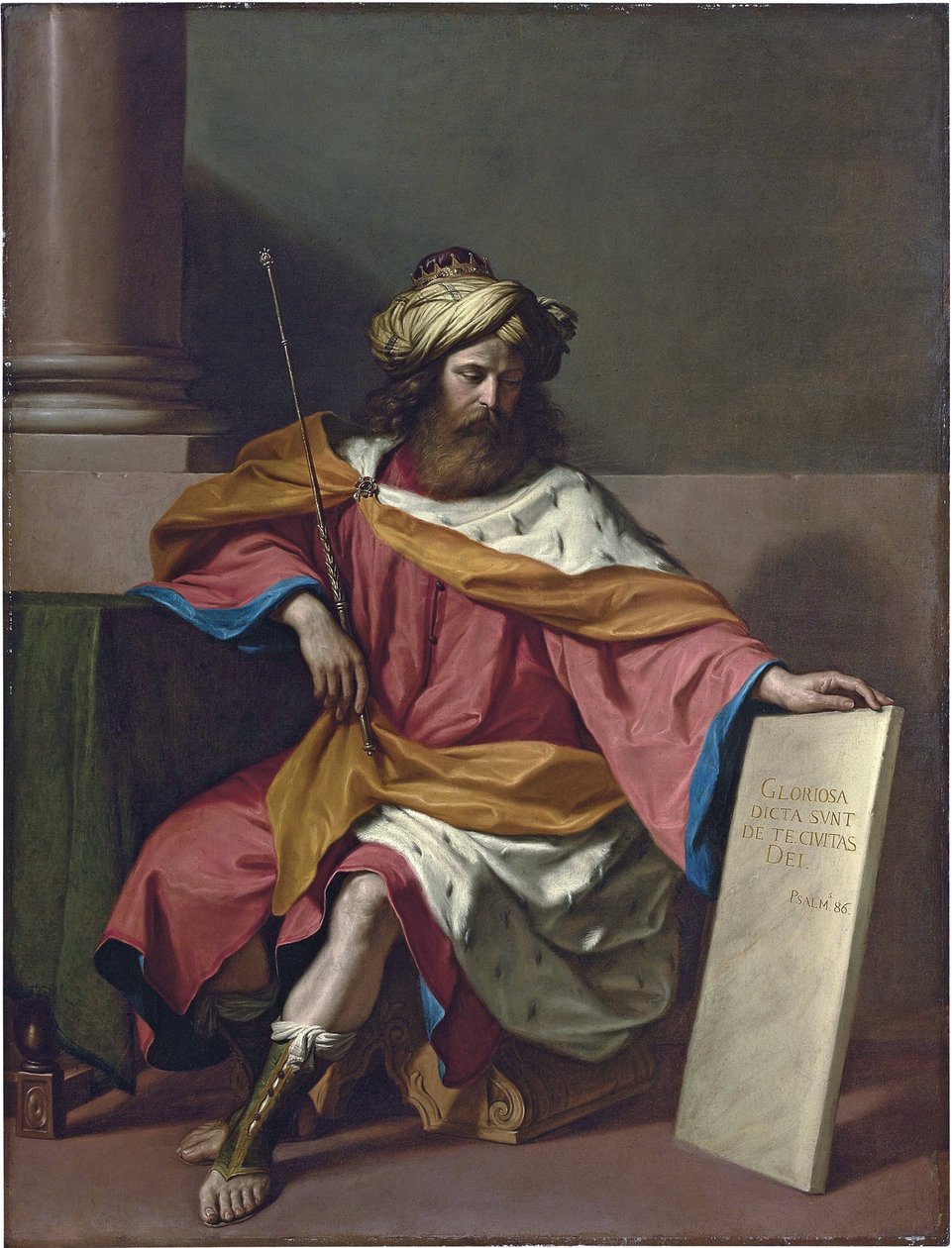 King David - Målning av Barbieri Giovanni Francesco känd som Le Guercino (1591-1666), olja på duk av Guercino