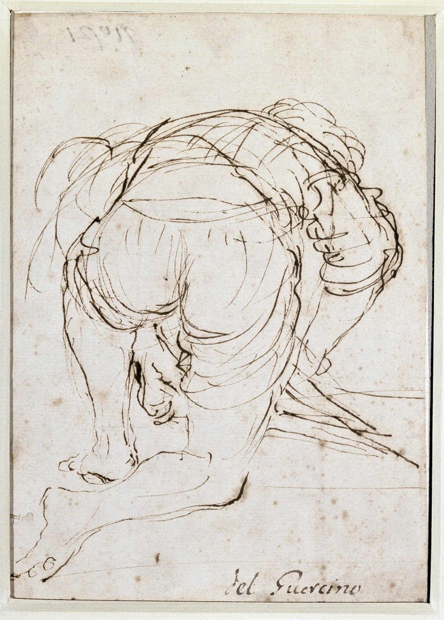 Man på knä - blyertsteckning av Guercino