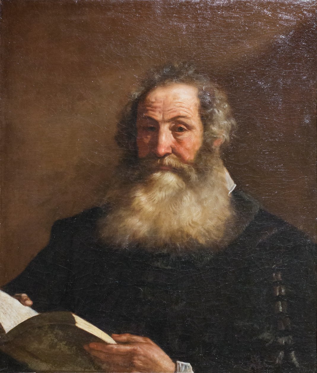 Porträtt av en gammal man som håller i en bok av Guercino (1591 1666)