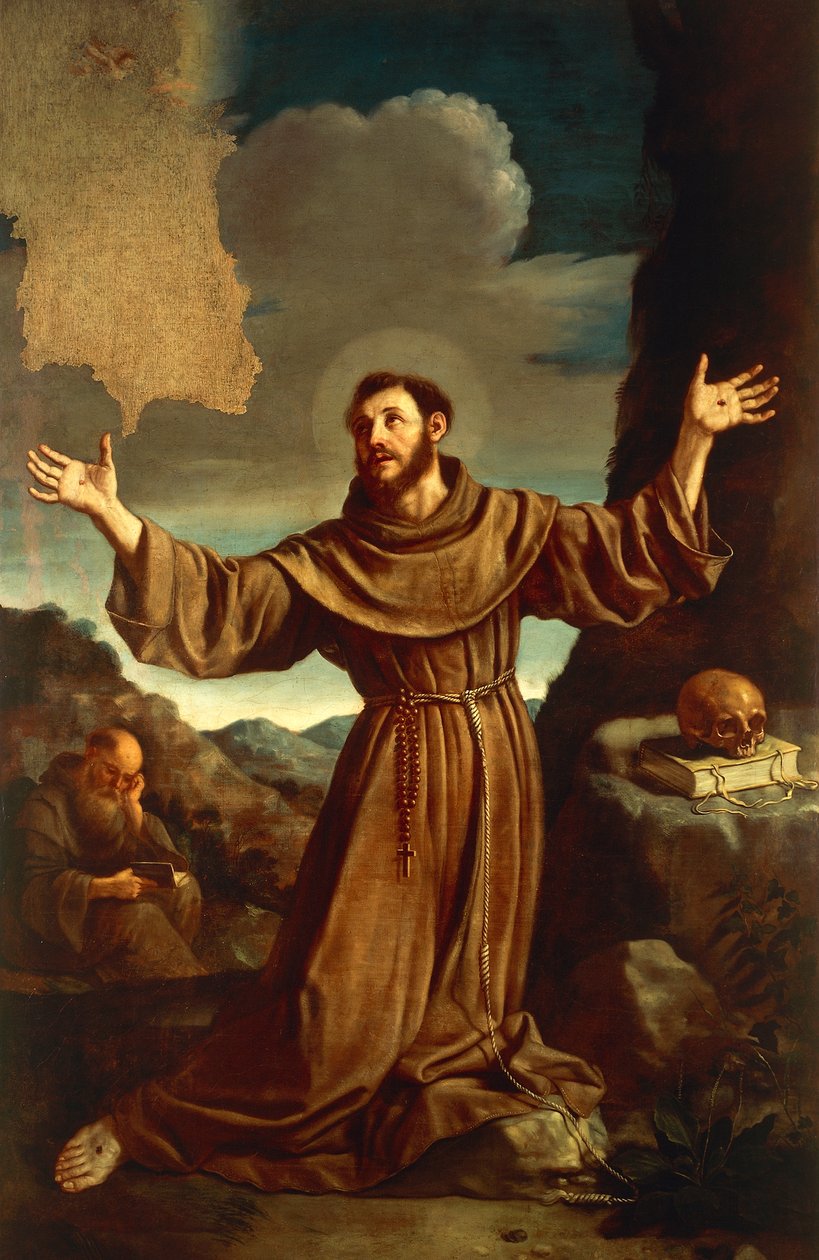 St. Franciskus av Assisi tar emot Stigmata (olja på duk) av Guercino