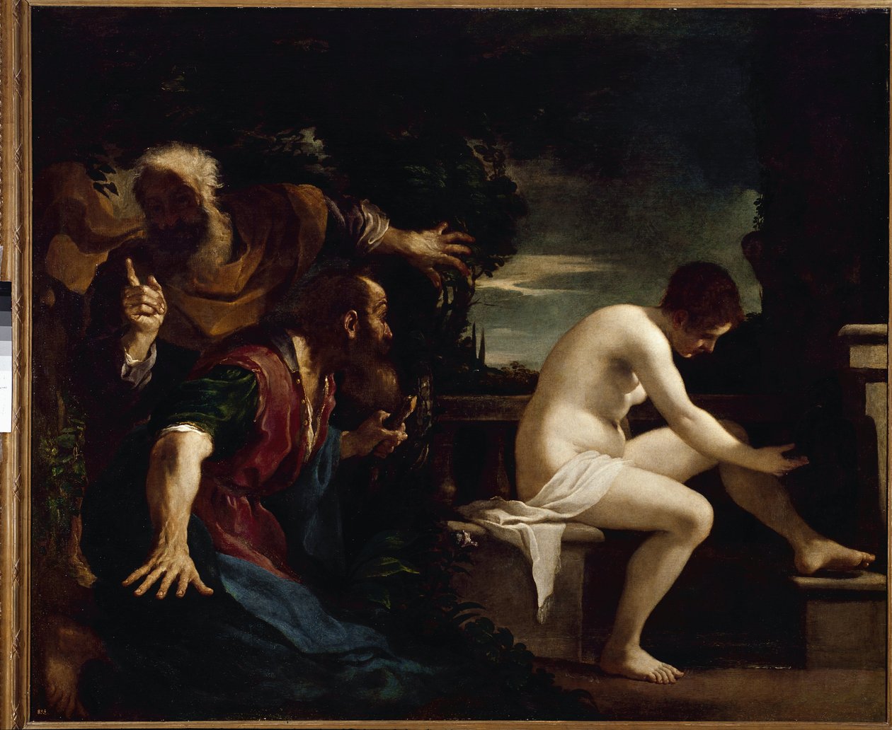 Suzanne och de äldre - Olja på duk av Guercino