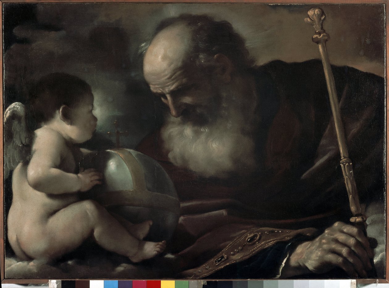 Den allsmäktige fadern med en ängel - Målning av Barbieri Giovanni Francesco kallad The Guerchin (1591-1666), olja på duk, 66 x 91 cm av Guercino