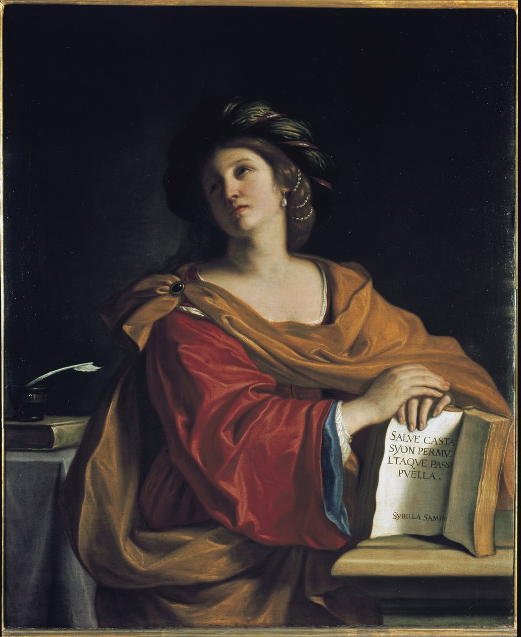 Den samiska sibylla (av Samos) - Olja på duk av Guercino
