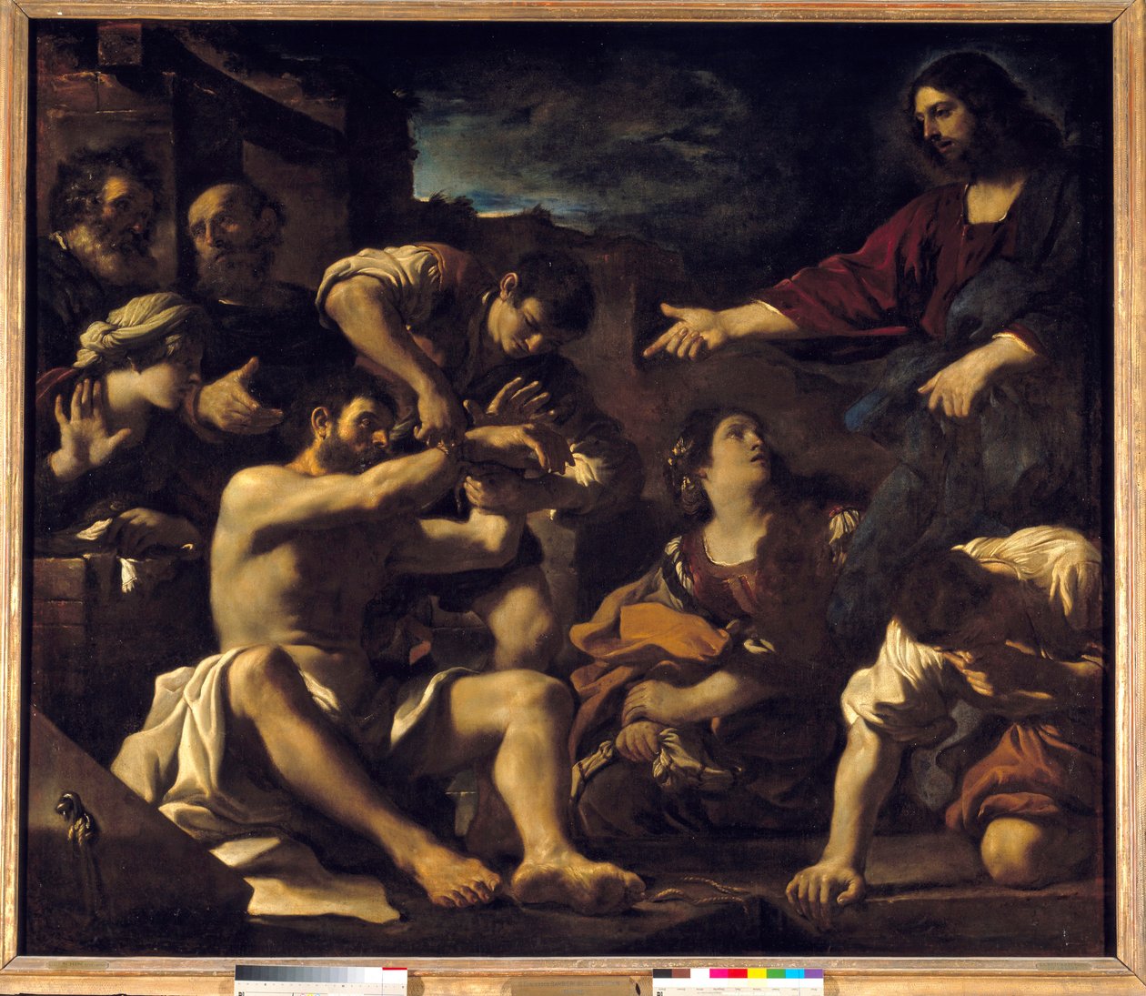 Lasarus uppståndelse. Målning av Giovanni Francesco Barbieri Guerchin dit Il Guercino (1591-1666). 1619 Sön. 2,01x2,33 m av Guercino
