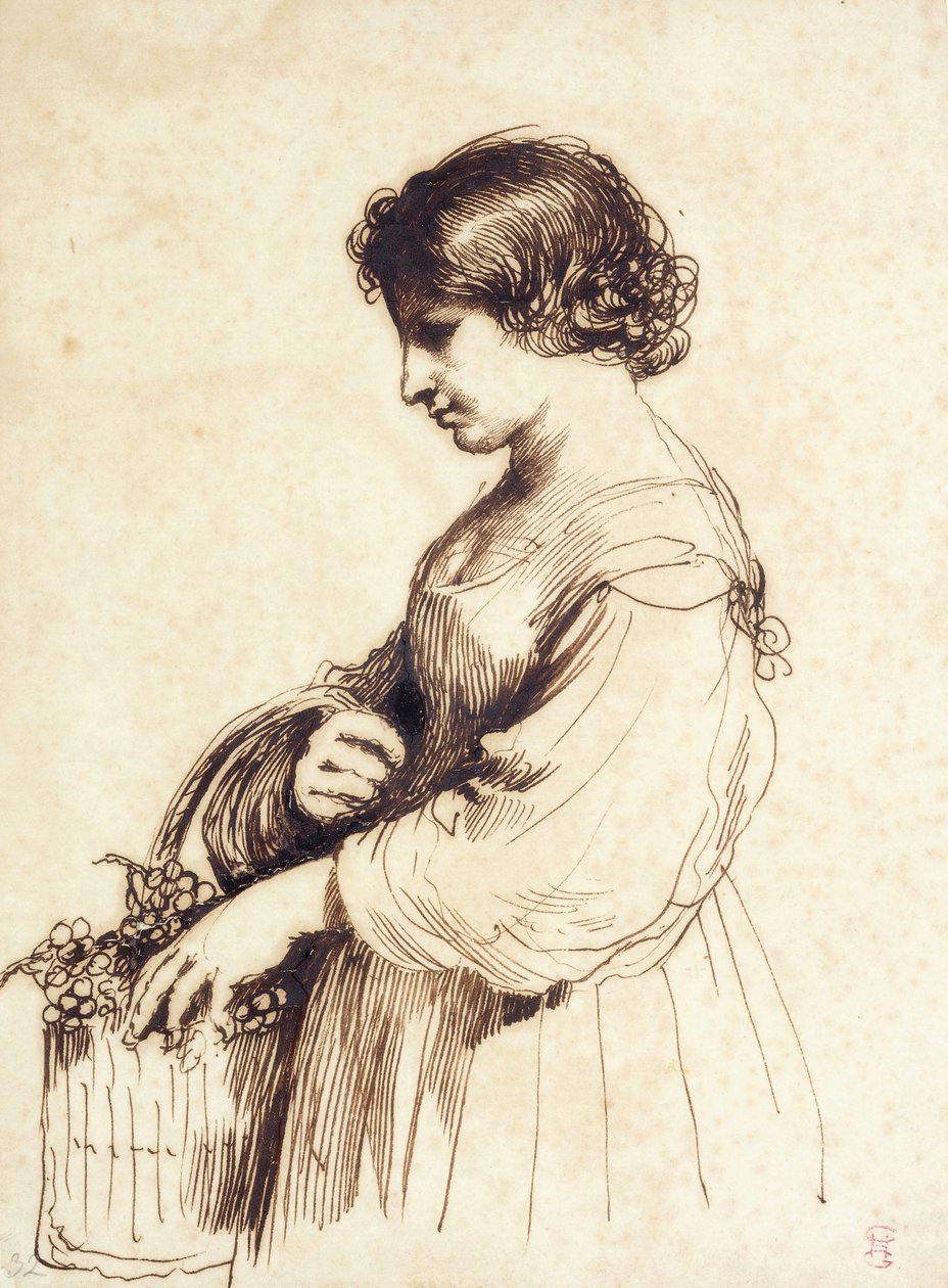 En ung kvinna som håller en fruktkorg, av Guercino