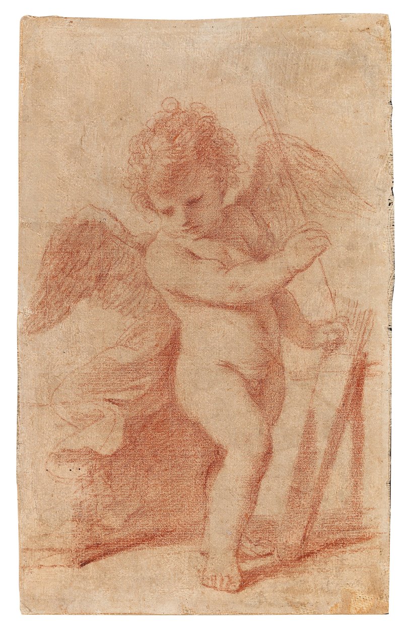 Amor lägger undan en pil i kogern. av Guercino