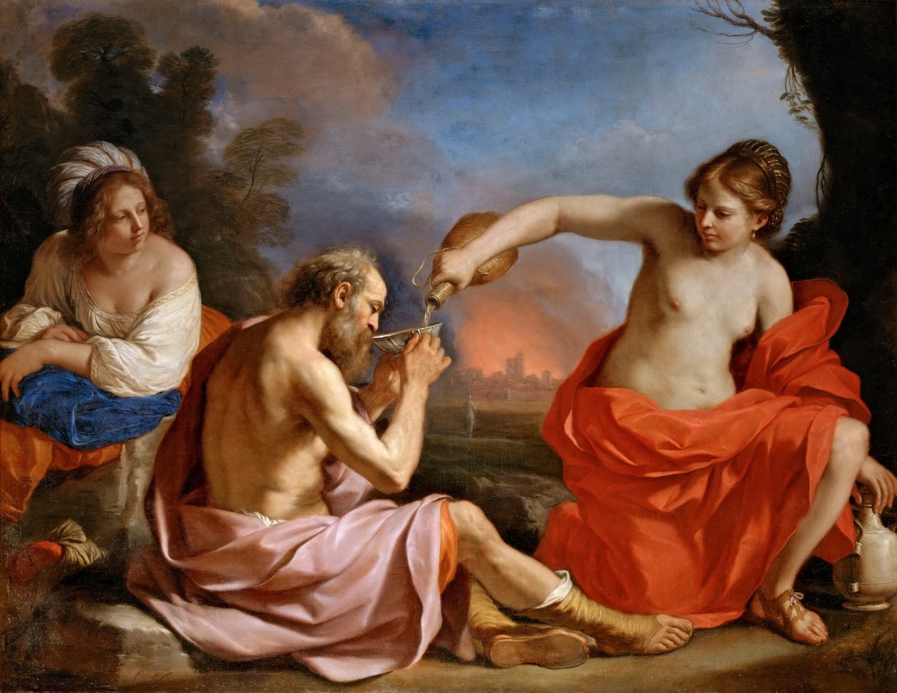 Franska:  Loth et ses filles Lot och hans döttrar av Guercino