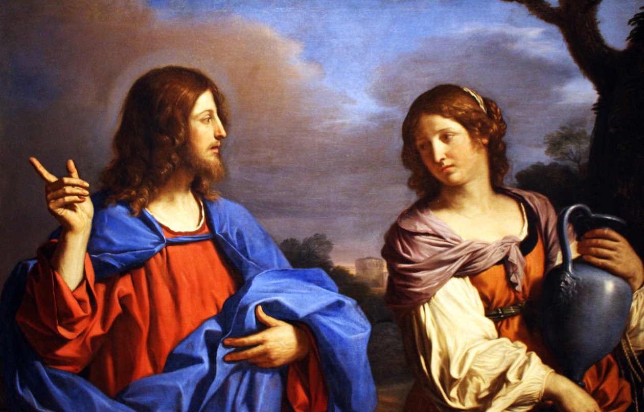 Italienska:  Cristo e la Samaritana al pozzo Kristus och kvinnan från Samarien vid brunnen av Guercino