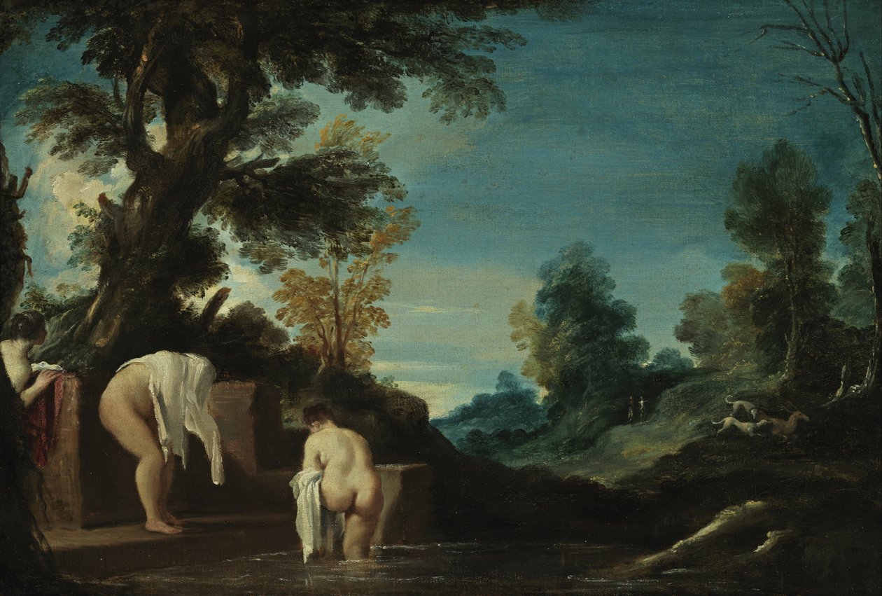 Landskap med badande kvinnor av Guercino