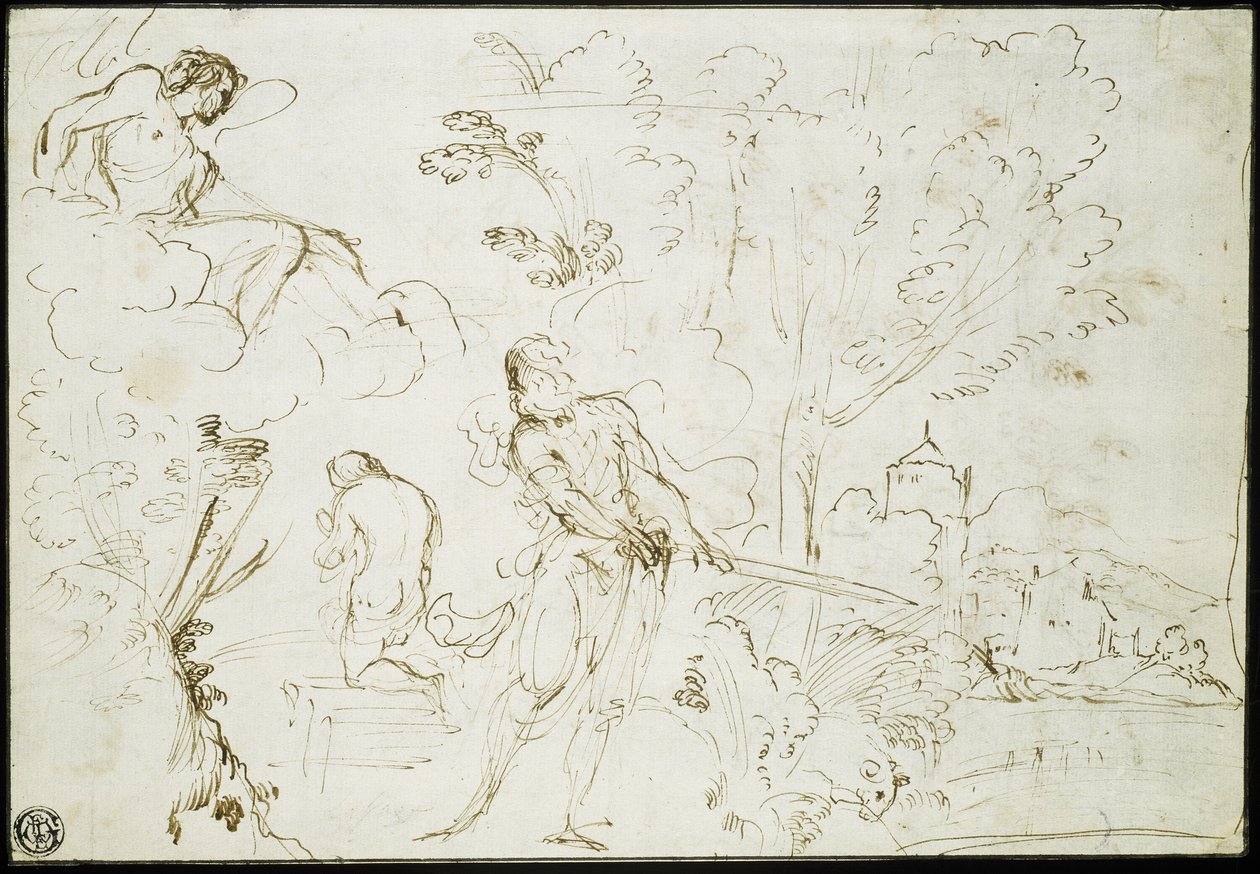 Isaks offer (recto); Jakobs dröm (verso) av Guercino