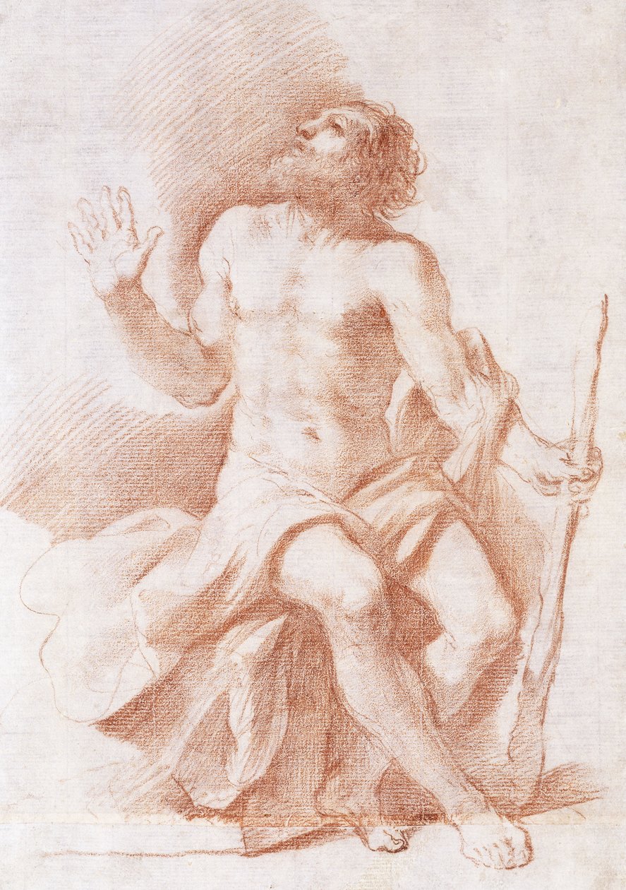 Eremiten Paulus, tittar upp till vänster och håller en pinne, c.1637-8 av Guercino