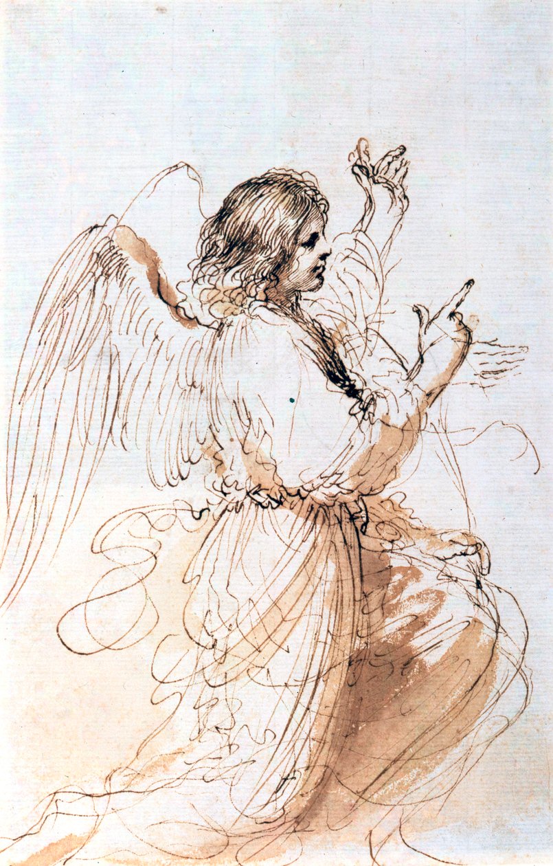 Studie av en ängel, c1611-1666 av Guercino