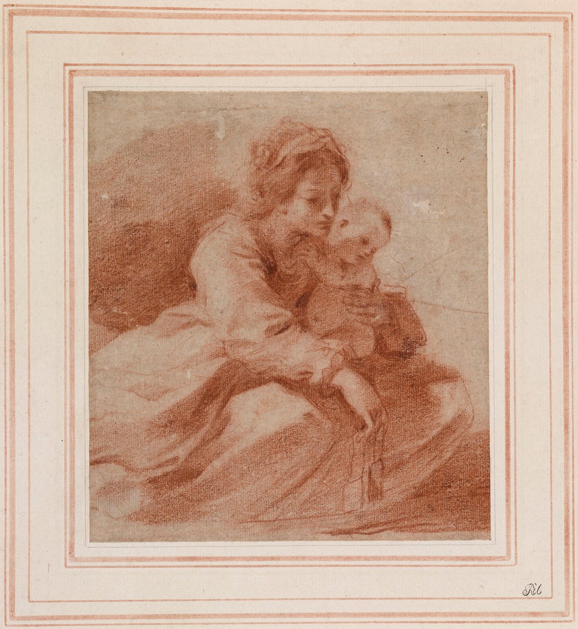 Die Jungfrau und das Kind (für die Madonna del Carmine, die einem Karmeliter ein Skapulier überreicht, in der Pinacoteca Civica von Cento, ca. 1615) av Guercino
