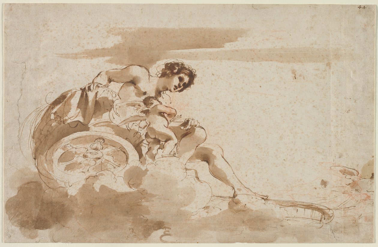 Venus och Amor i en vagn av Guercino