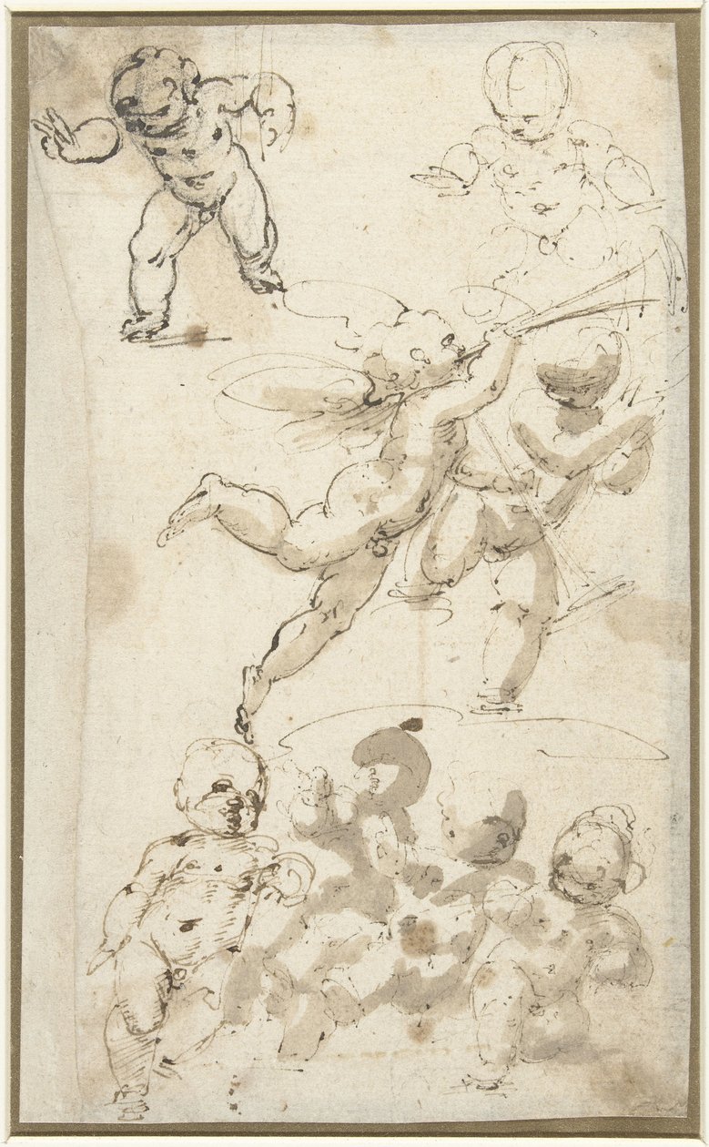 Putti och en flytande ängel av Guglielmo Caccia