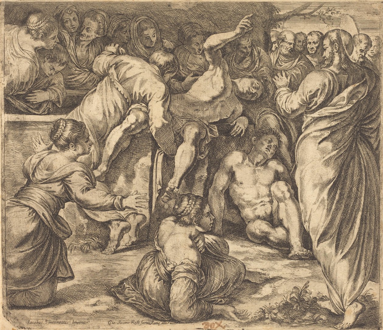 Lazarus uppståndelse av Guglielmo Cortese after Tintoretto