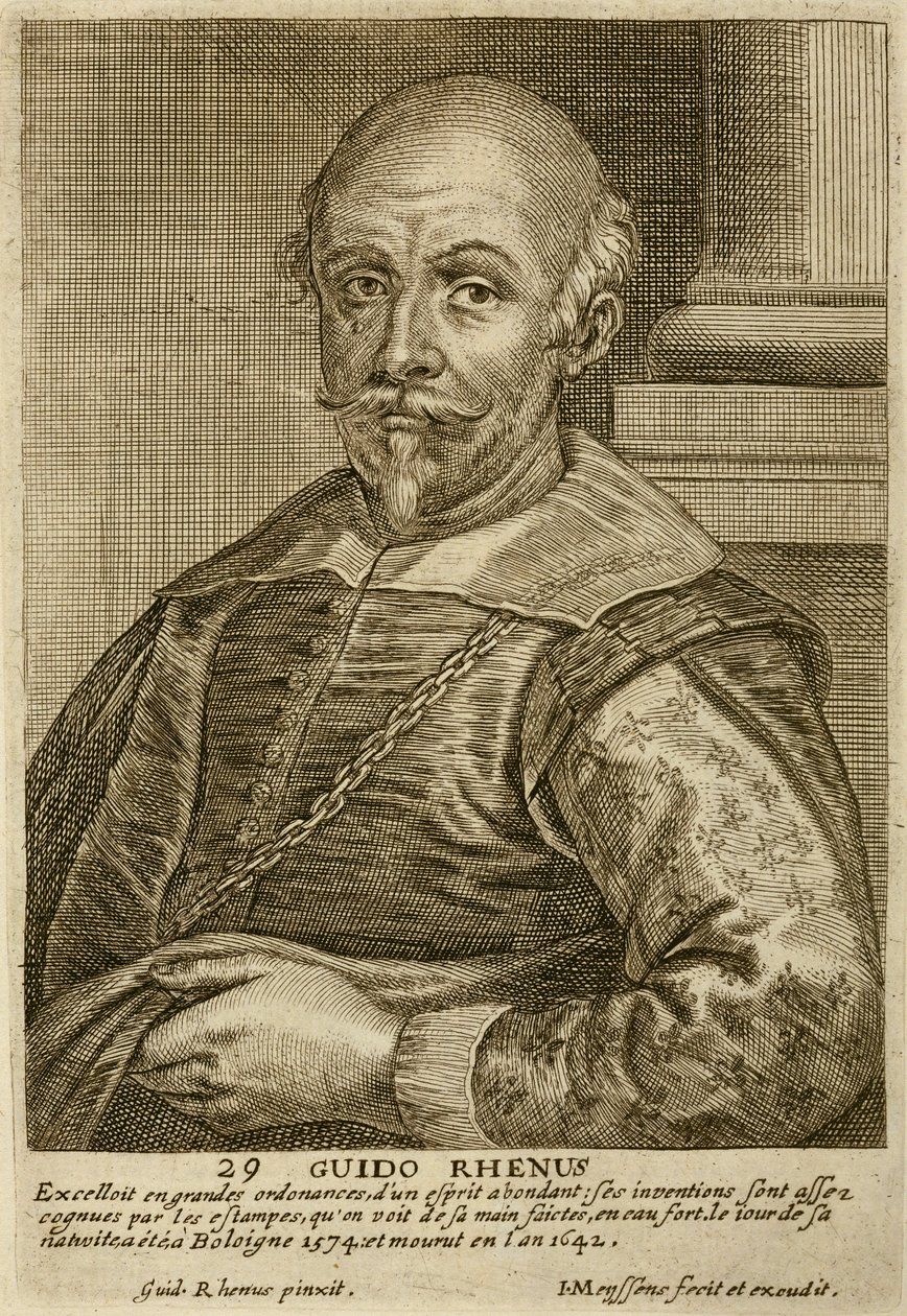 Självporträtt, platta 29 ur en serie konstnärsporträtt, graverad av Joannes Meyssens (1612-70) av Guido Reni