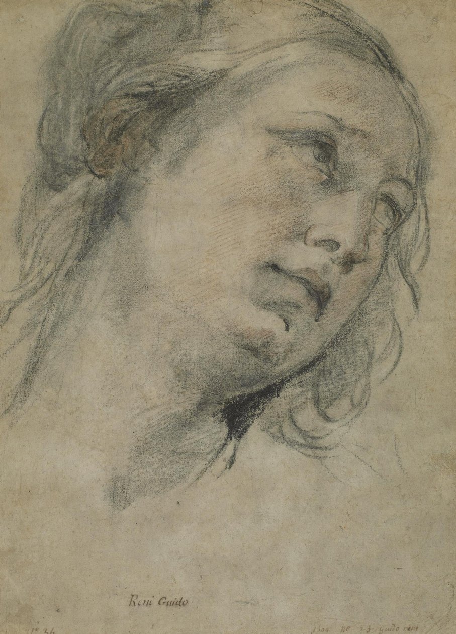 Huvudet för en ung kvinna som ser uppåt av Guido Reni