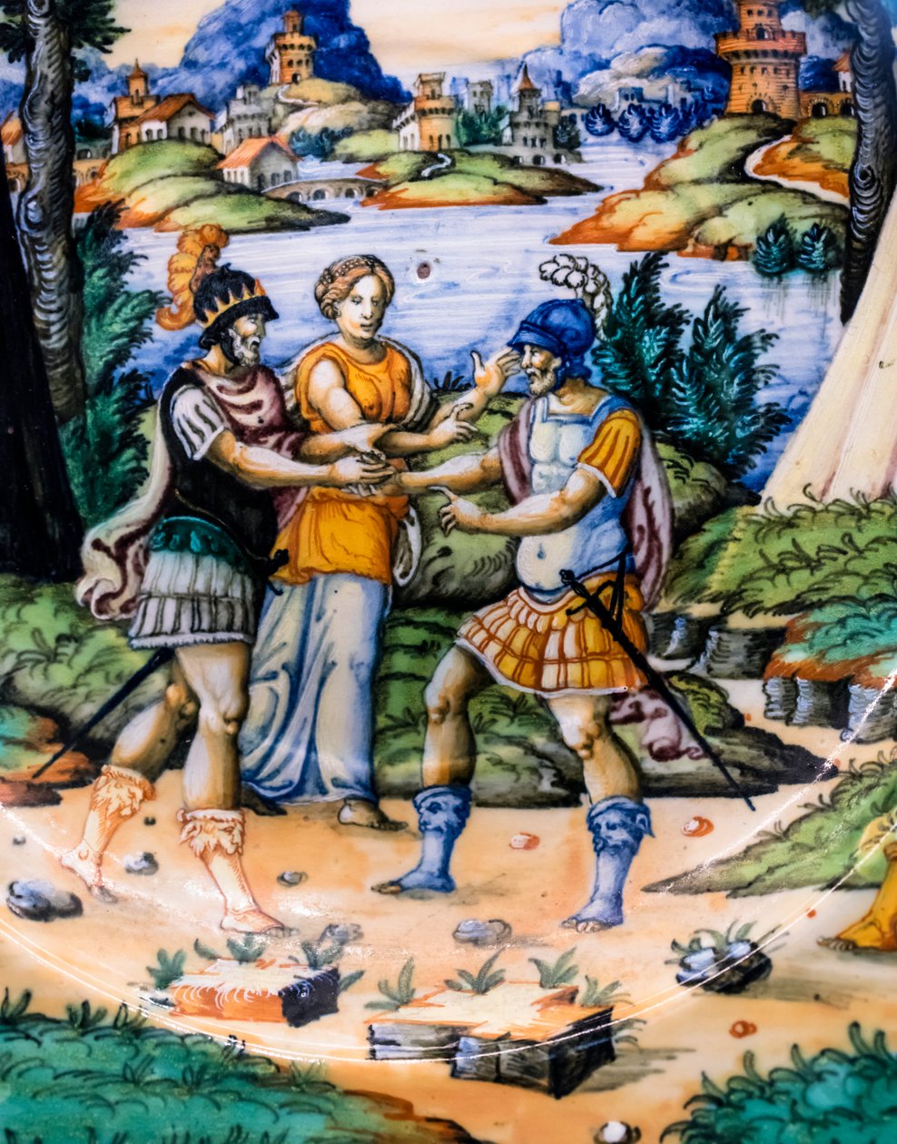 Skål: Latinus och Aeneas, detalj, ca 1540 (majolika) av Guido (attr. to) Durantino