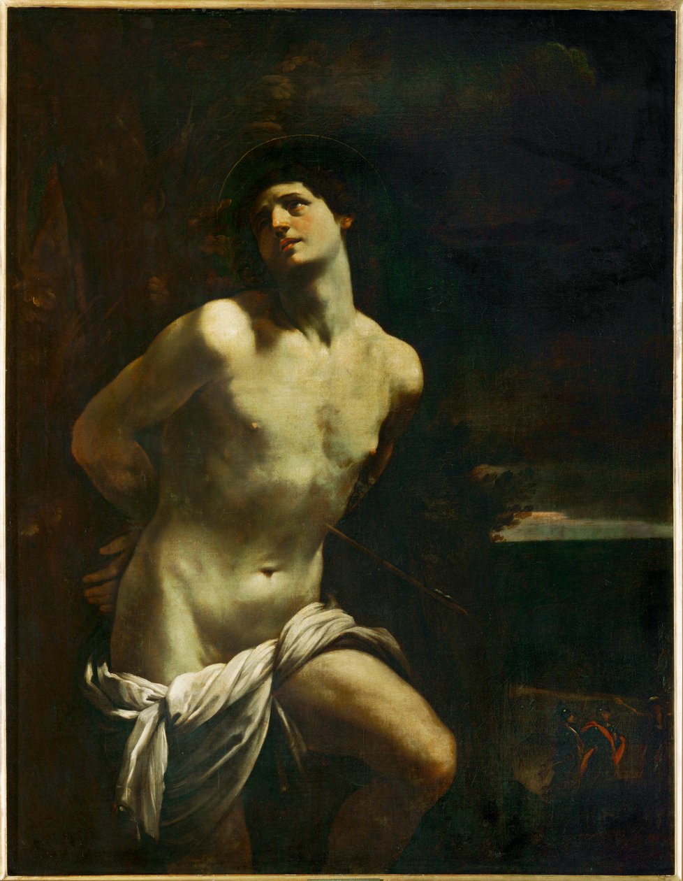 Saint Sebastien martyre dans un paysage - Sankt Sebastian i ett landskap ... av Guido (follower of) Reni
