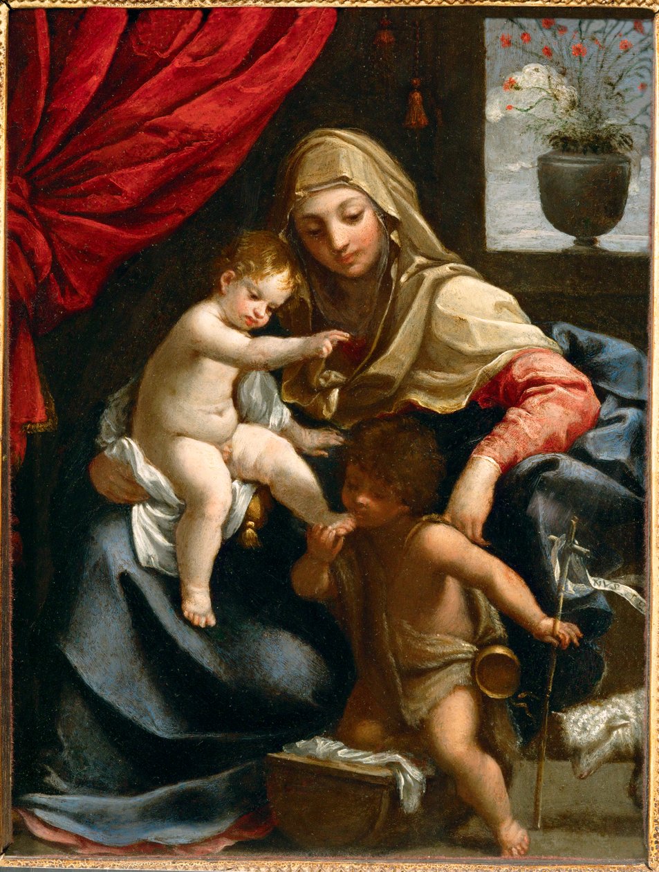 Jungfru Maria, Jesusbarnet och Johannes Döparen, följeslagare ... av Guido (follower of) Reni