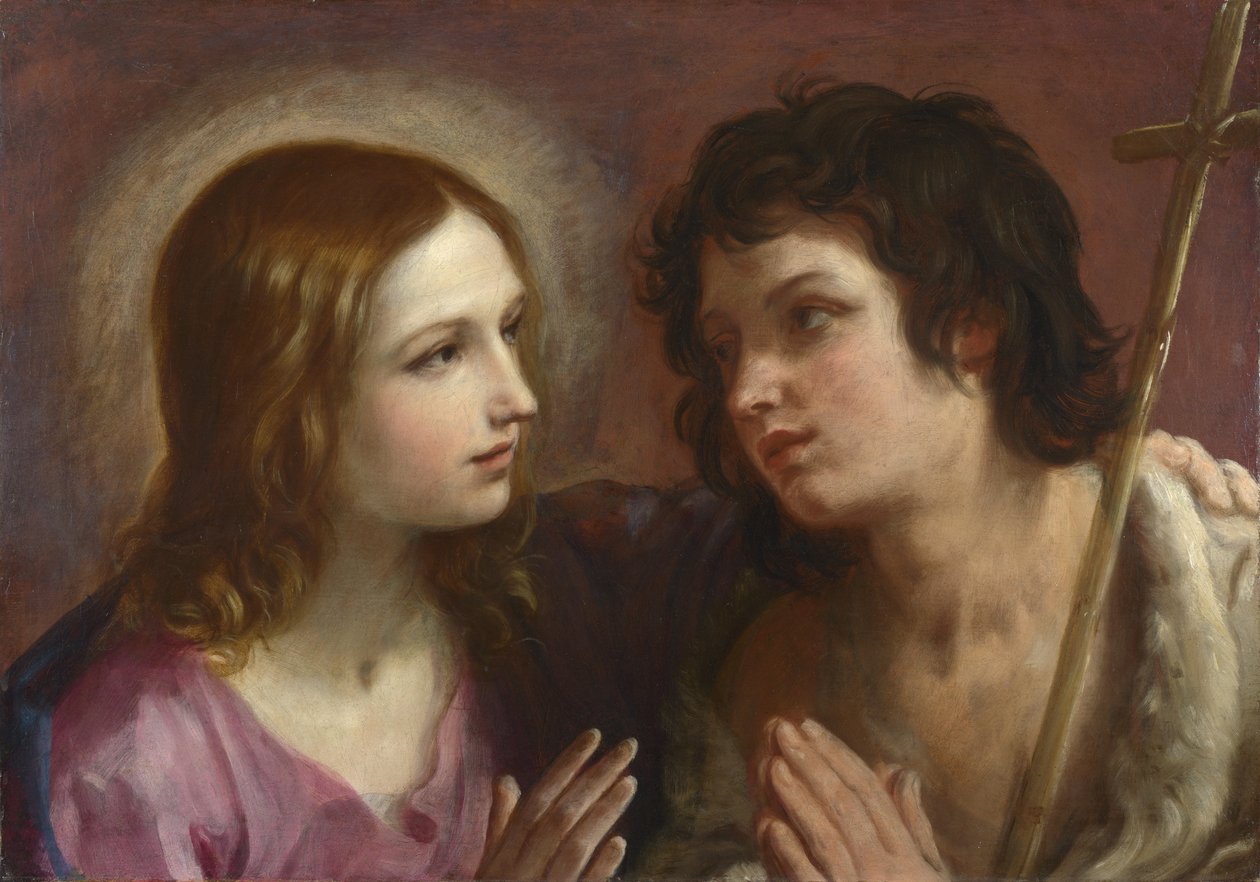 Kristus omfamnar Johannes Döparen, ca. 1640 av Guido Reni