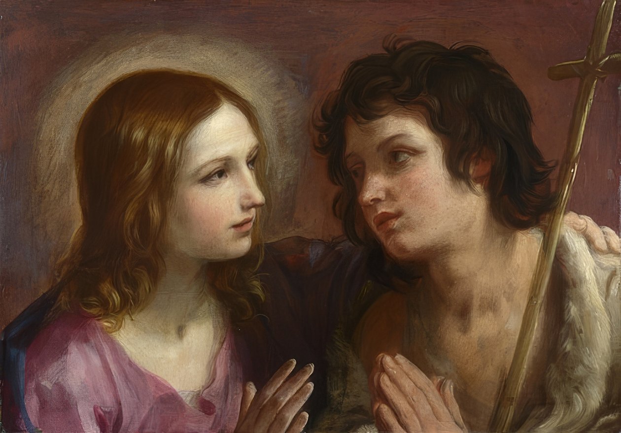 Kristus kramar Johannes Döparen. Omkring 1640 av Guido Reni