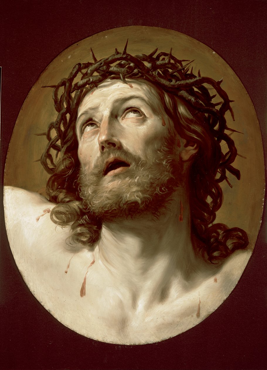 Head of Christ Crowned with Thorns, tidigt 1630-tal (olja på kopparpanel) av Guido Reni