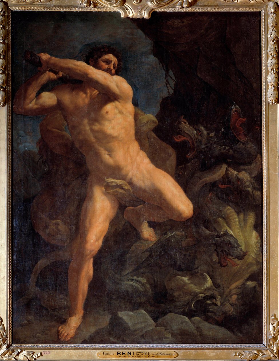 Hercules Terrassing the Hydra of Lerne Målning av Guido Reni dit le Guide (1573-1642) 1617 Sön. 2,6x1,9 m av Guido Reni
