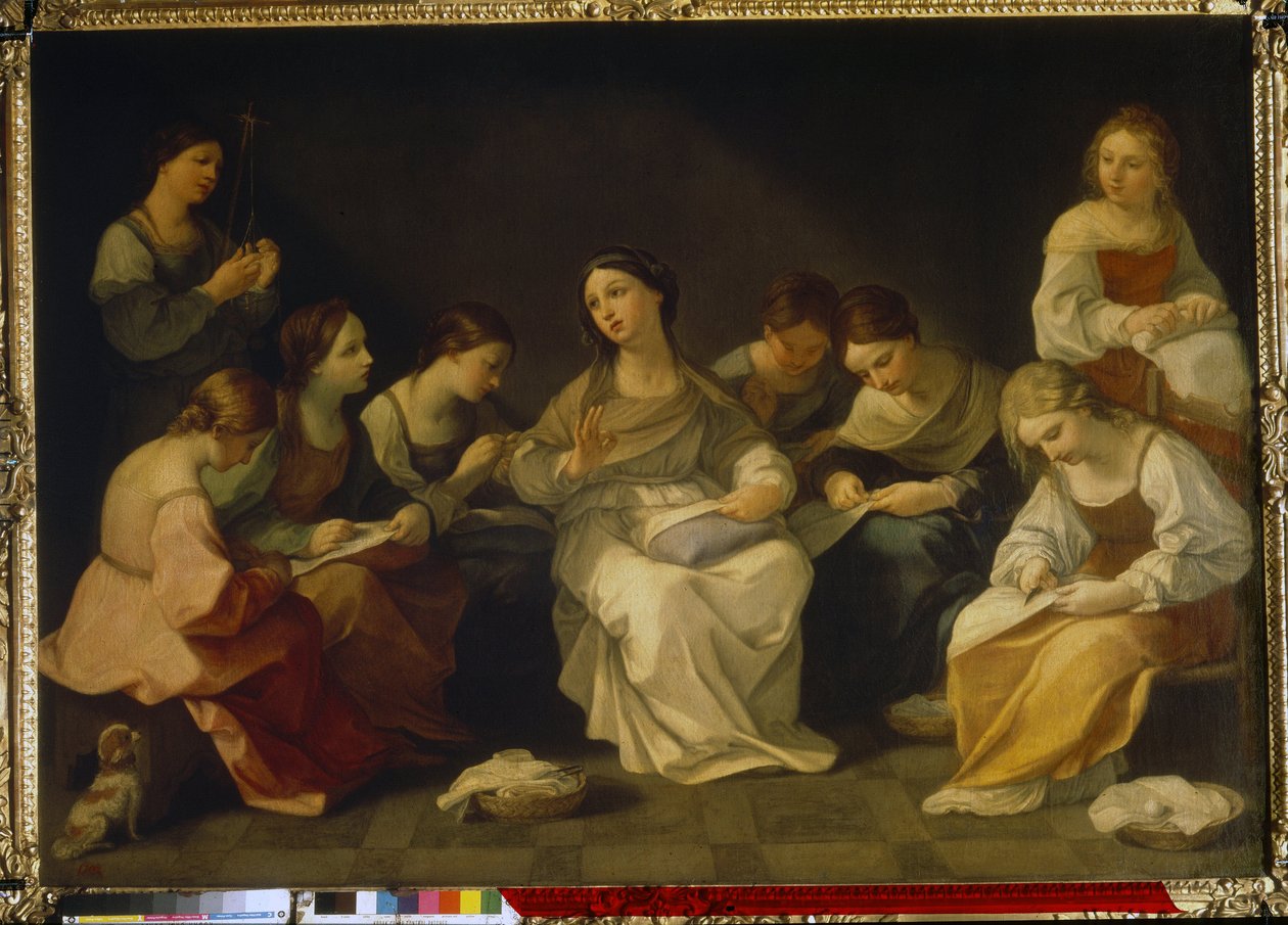 Jungfruns utbildning. (The Education of The Virgin). Målning av Guido Reni (1575-1642), olja på duk av Guido Reni