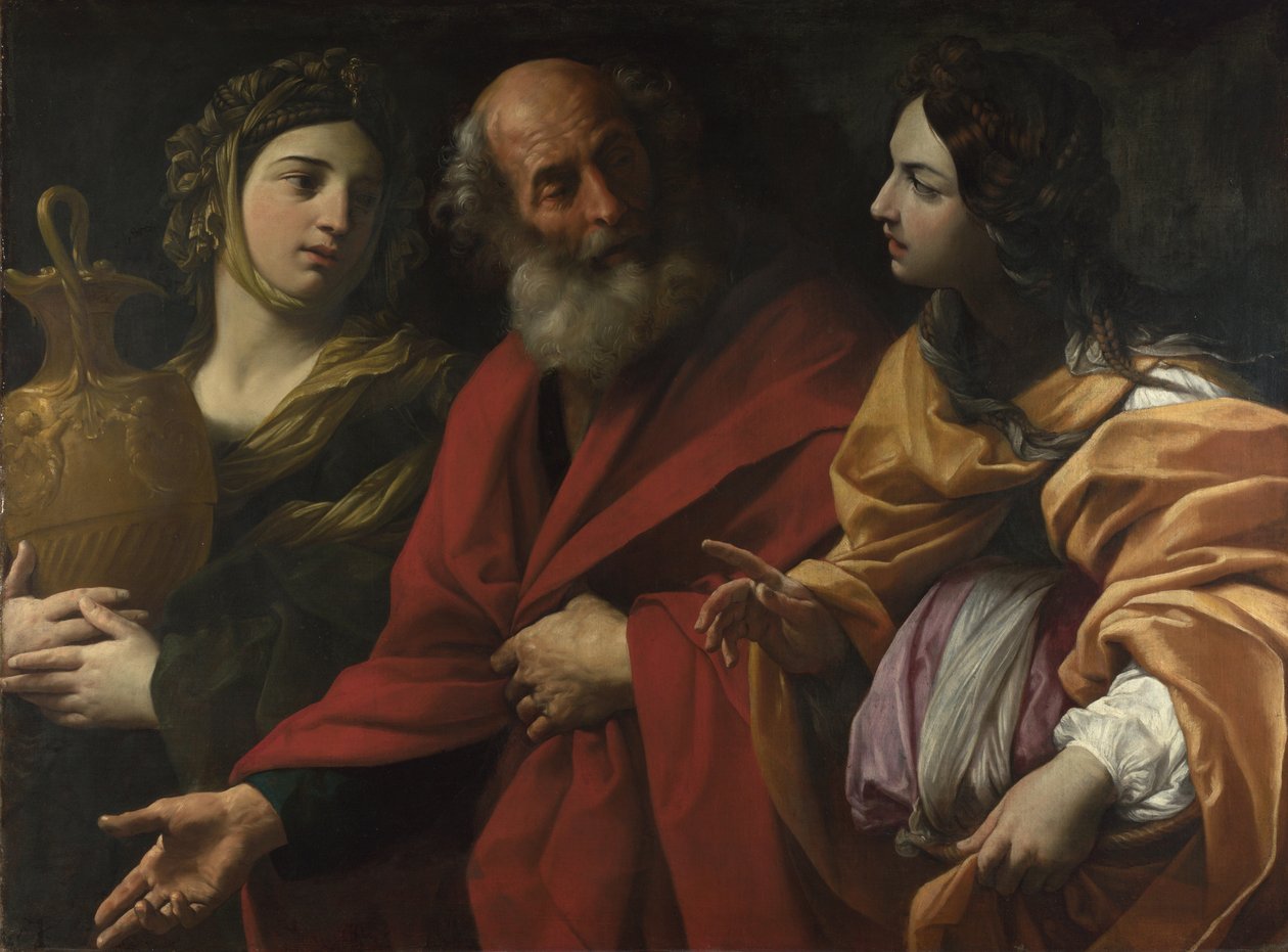 Lot och hans döttrar lämnar Sodom, ca. 1615 av Guido Reni