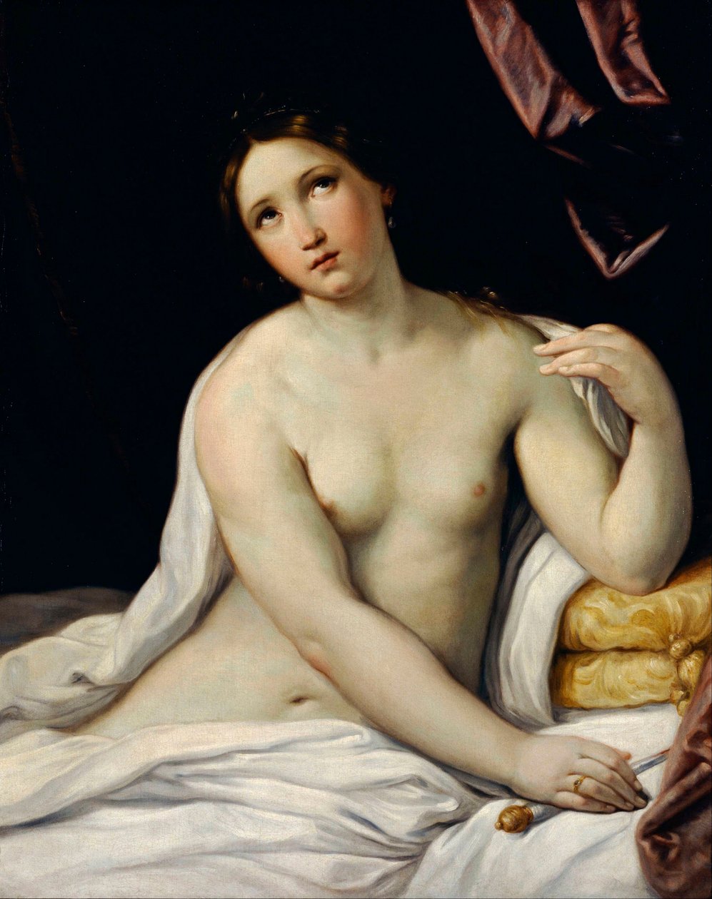 ""Lucrece"" Lucrece (Lucrezia, Lucretia, romersk dam från 600-talet f.Kr.) begår självmord efter att ha blivit offer för våld från sin kusin Sextus Tarquin, son till Tarquin den Superb - Målning av Guido Reni sa guiden (1575- 1642), omkring 1637 - Olja o av Guido Reni