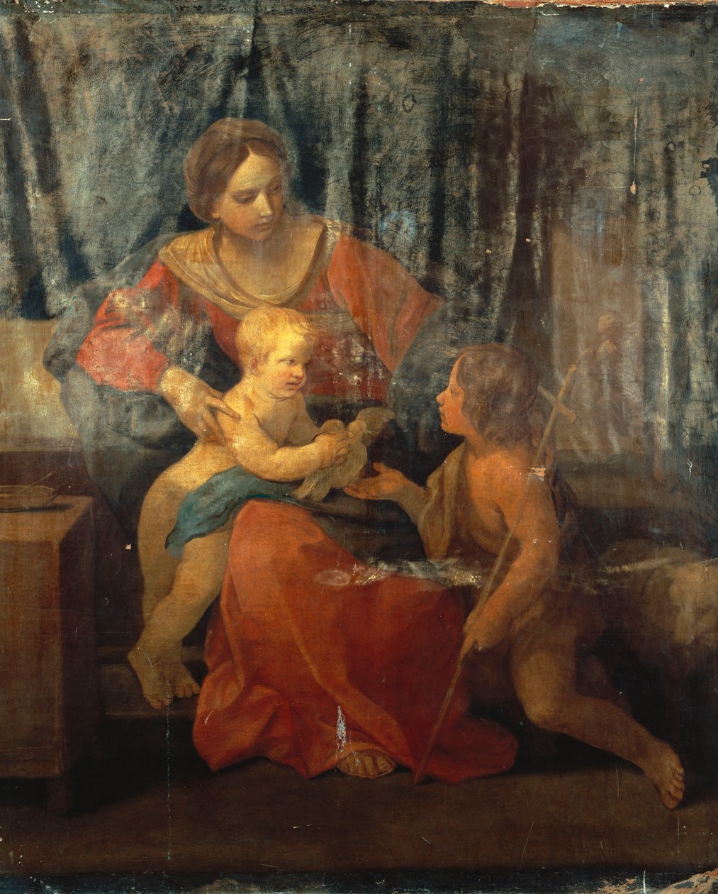 Madonna och barn med Johannes Döparen i ett inre, ca 1640 av Guido Reni