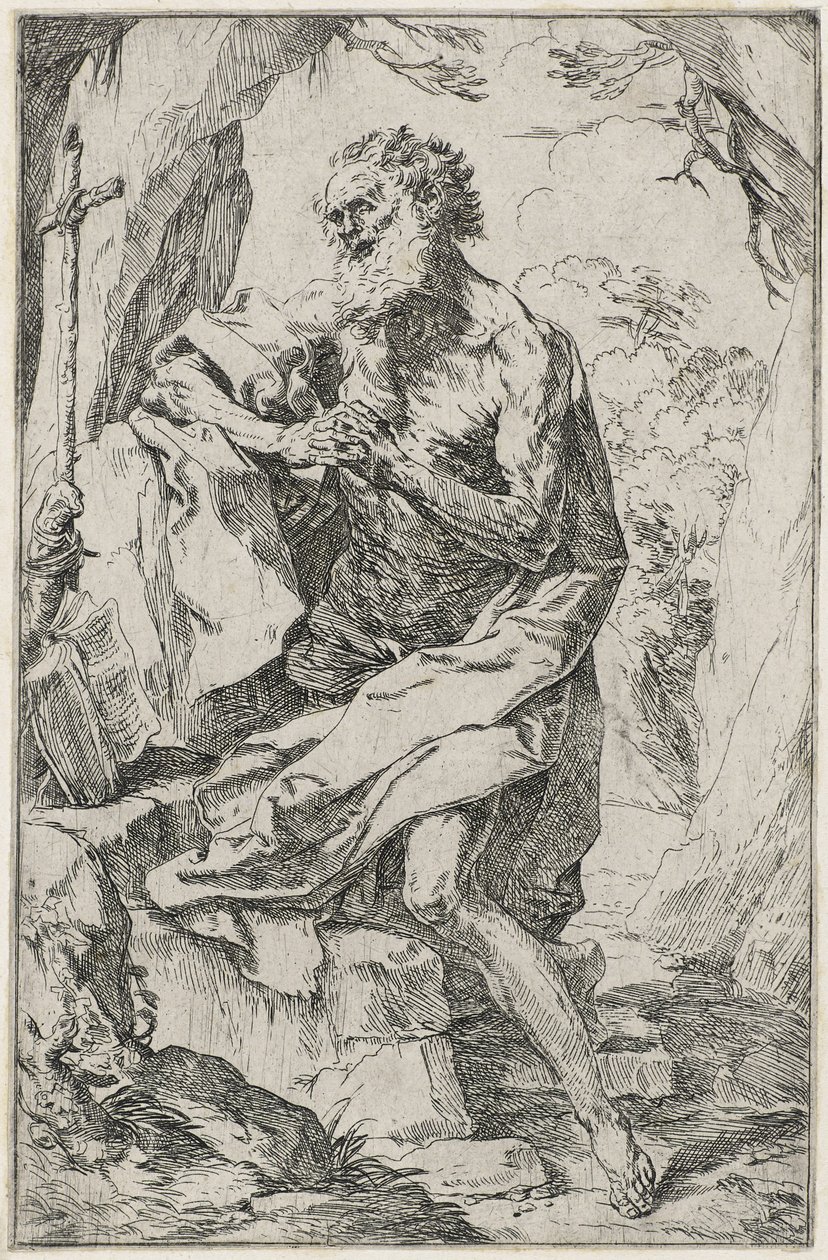 Saint Hieronymus (etsning på lagt papper) av Guido Reni