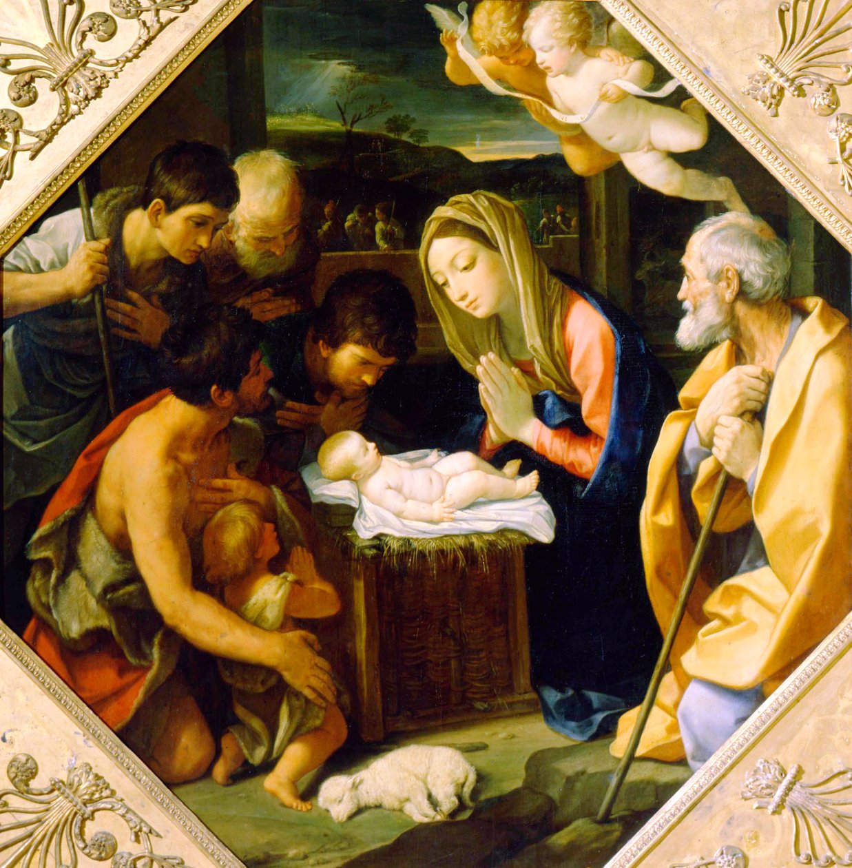 Tillbedjan av Kristusbarnet, c1640 av Guido Reni