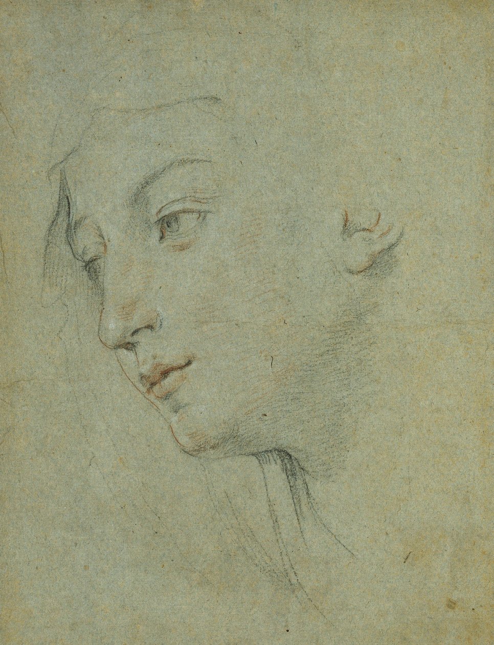Huvudet på en kvinna som tittar ner till vänster, av Guido Reni