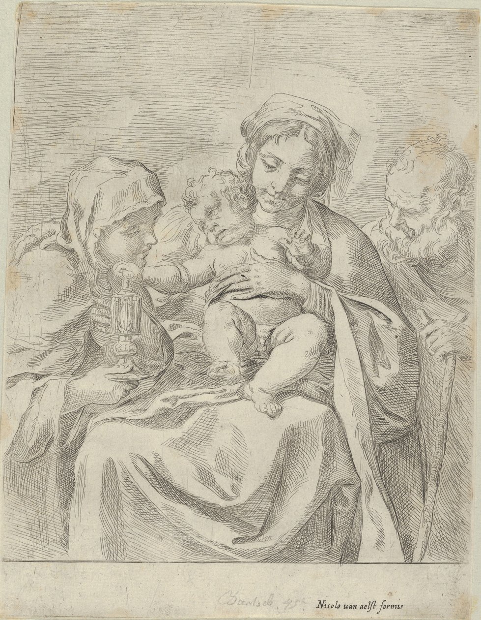Den heliga familjen med Saint Clare, 1590-1600. av Guido Reni