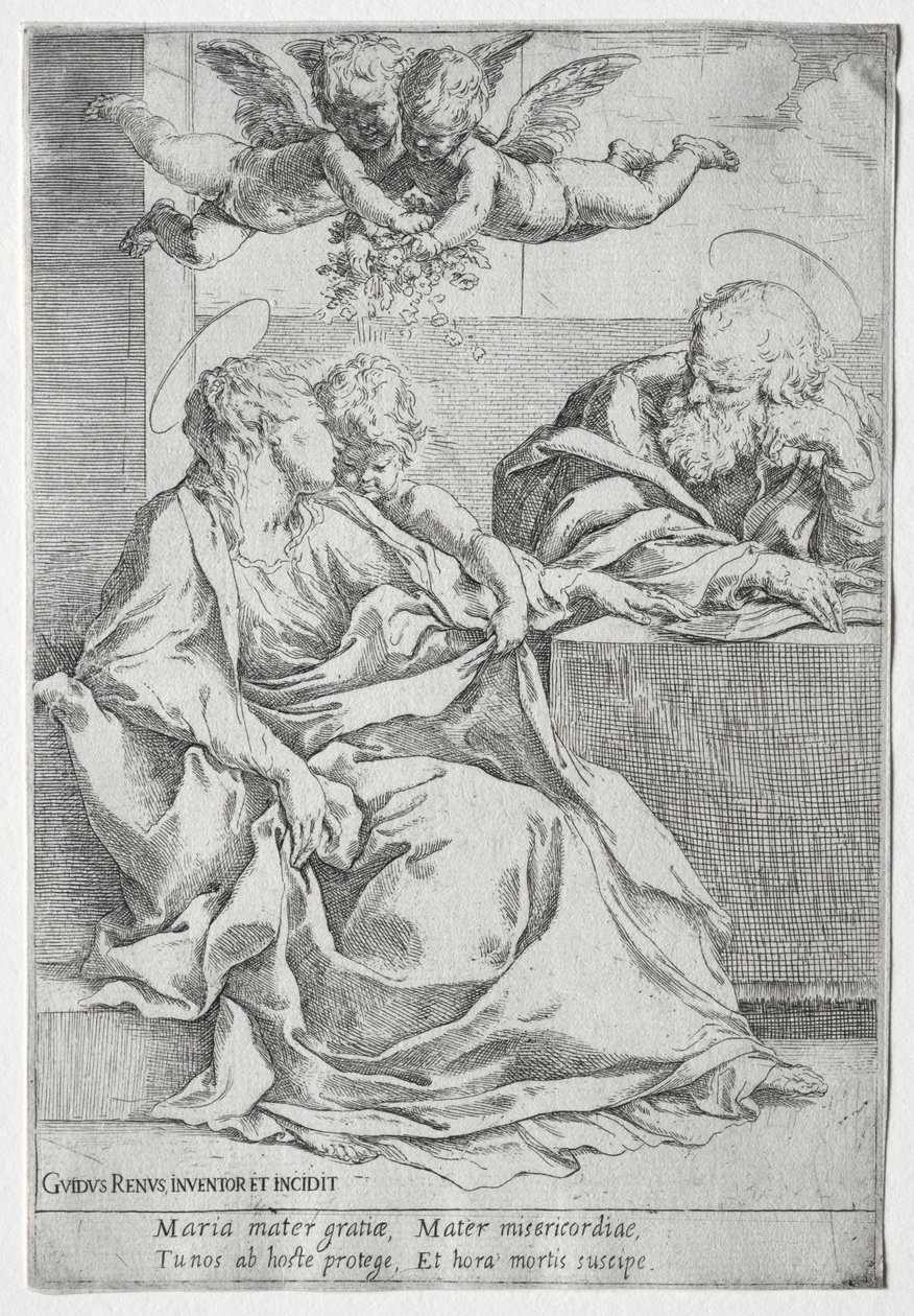 Den heliga familjen med två änglar av Guido Reni