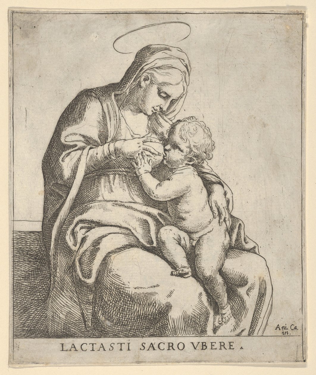Jungfrun som ammar Kristusbarnet, ca. 1590-1610. av Guido Reni