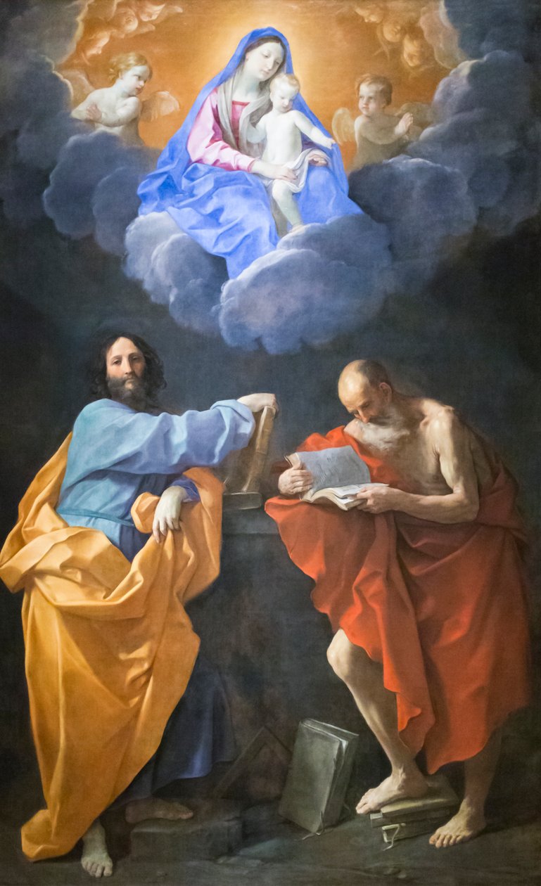 Virgin in Glory med heliga Thomas och Hieronymus (olja på duk) av Guido Reni