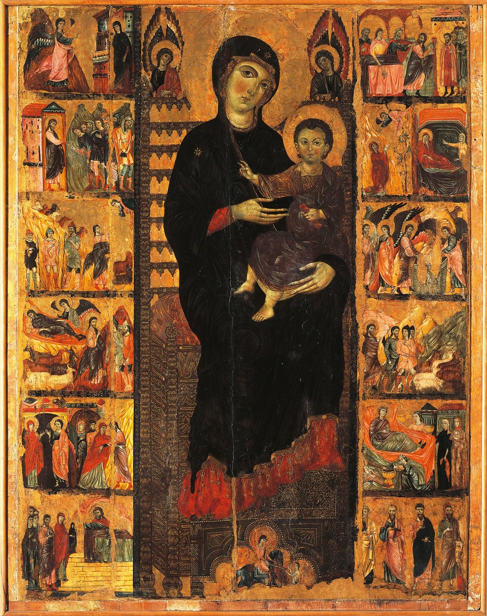 Majestät, av Guido da Siena (ca 1230-ca 1290), detalj, Hall of Pillars, Palazzo Pubblico (stadshuset), Siena, Italien av Guido da Siena