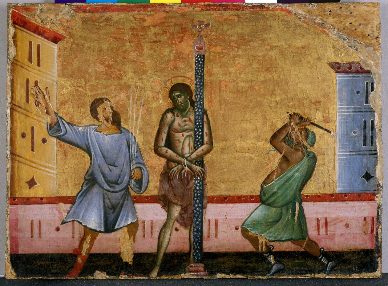 The flagellation of Christ (tempera på trä) av Guido da Siena