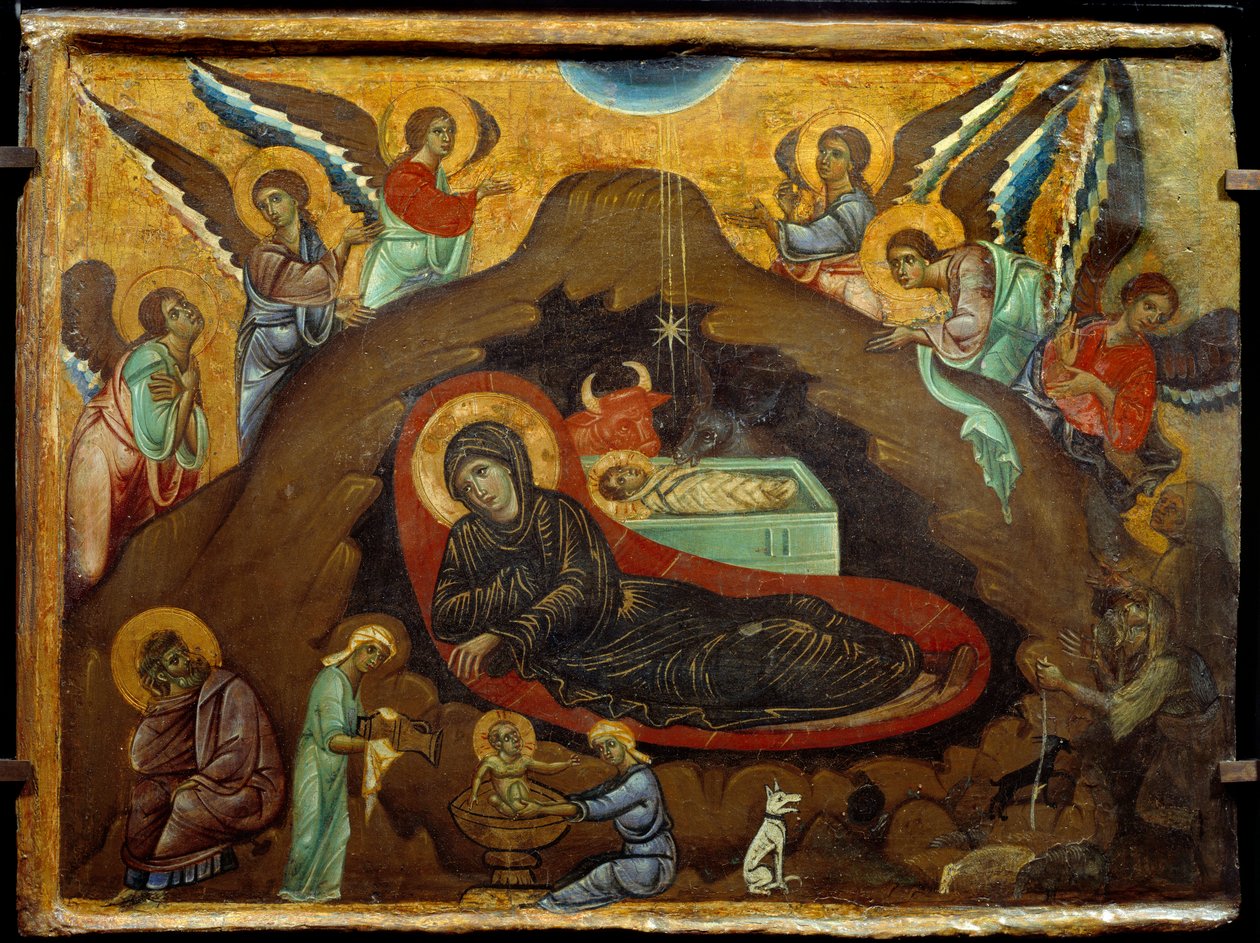 Nativiteten. Målning av Guido Da Siena (1200-talet). Tempera på trä. Mått: 3,64 x 4,75 cm. av Guido da Siena