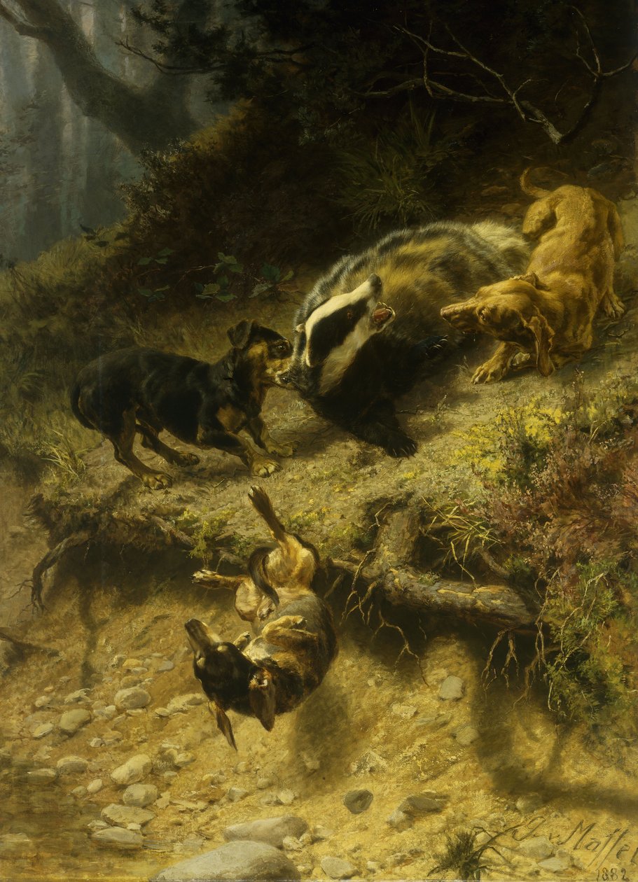 Taxar på en grävling, 1882 av Guido von Maffei