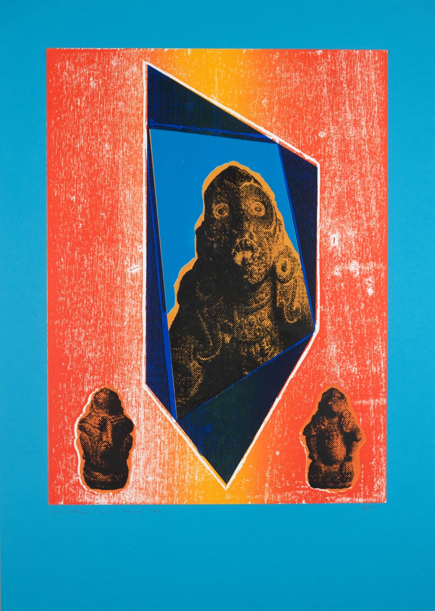 Invisible Room Nº9, Blue, 2019 (träsnitt och silkscreen) av Guilherme Pontes