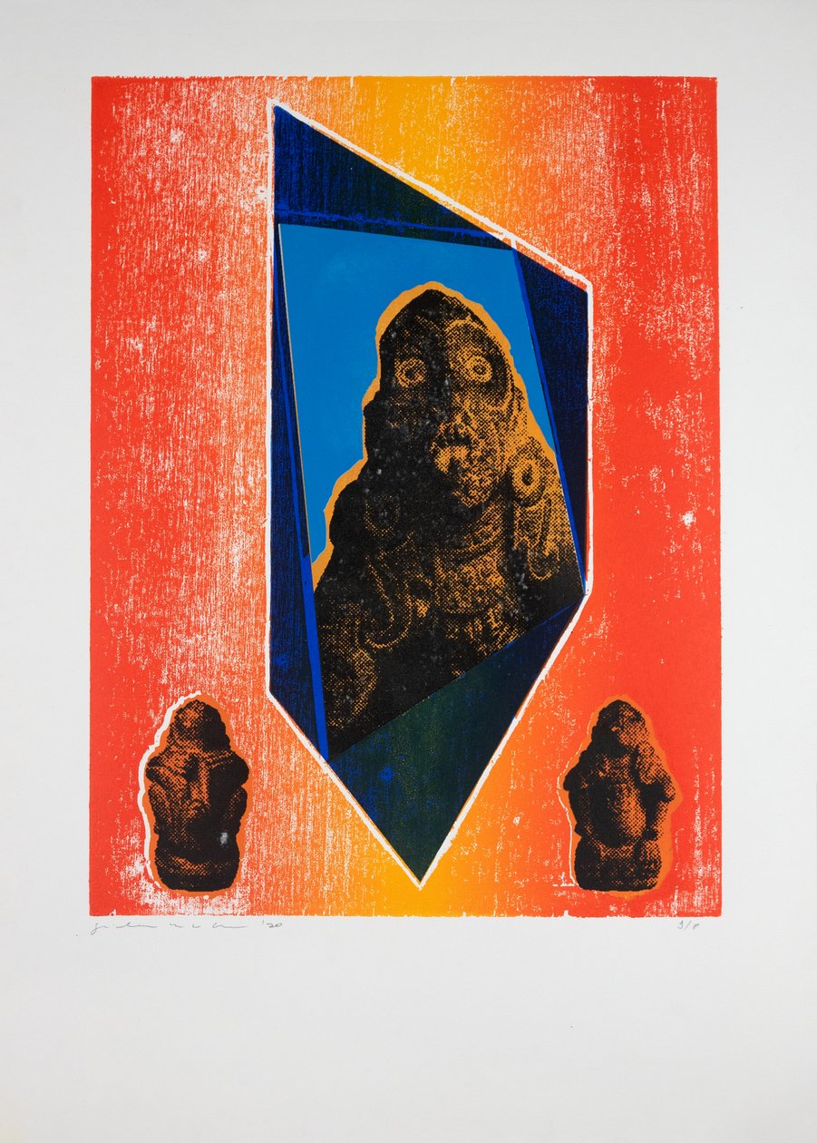 Invisible Room Nº9, White, 2019 (träsnitt och silkscreen) av Guilherme Pontes