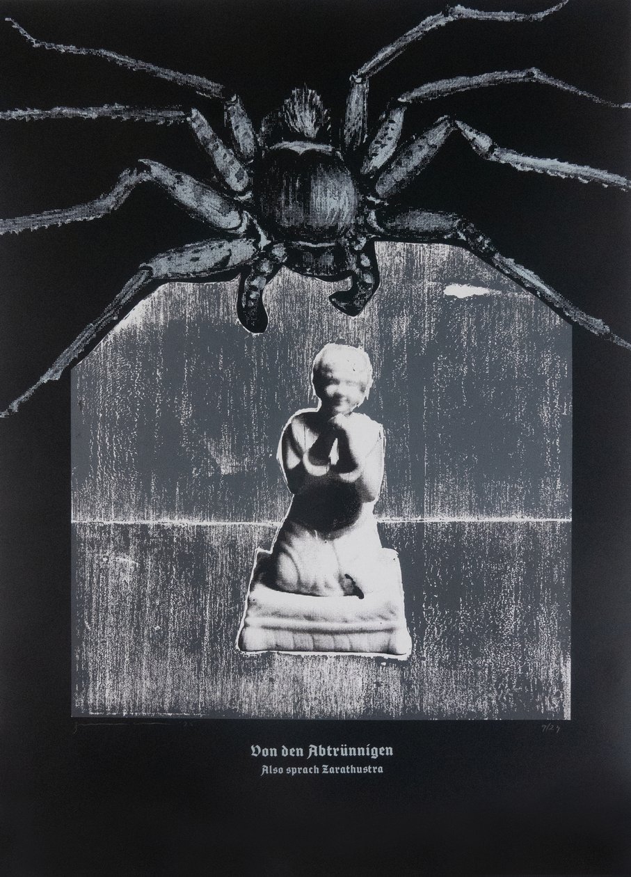 Om avfällingar,Så talade Zarathustra, 2025 (träsnitt och silkscreen) av Guilherme Pontes