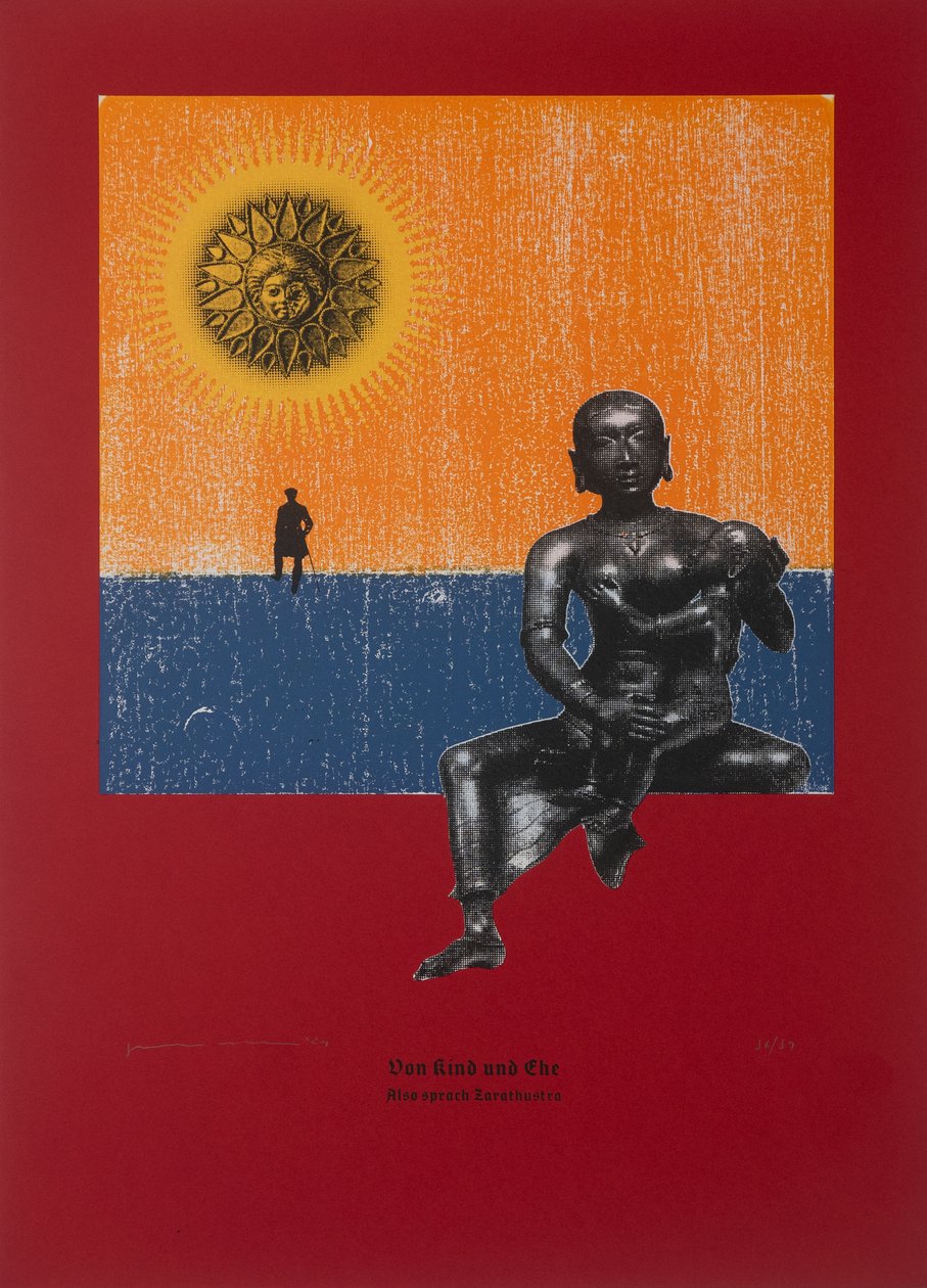 Om barn och äktenskap, Så talade Zarathustra, 2024 (träsnitt och silkscreen) av Guilherme Pontes